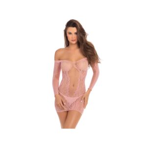 DEMURE LONG SLEEVE MINI DRESS PINK  M L