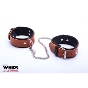 Kajdanki męskie na nogi skórzane koniak Whips