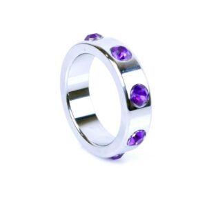 Pierścień Metal Cock Ring with Purple Diamonds Large