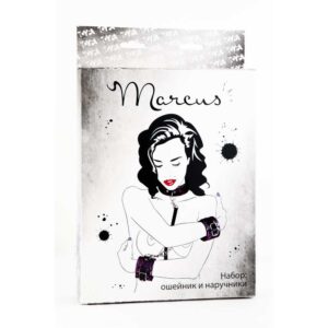Wiązania MARCUS 716013 Set collar with hand cuffs metal chain tracery purple bdsm Valentine day