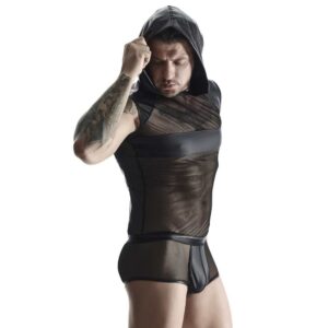 męski komplet z elastycznej siatki i weetlooka  t shirt z kapturem  szorty S