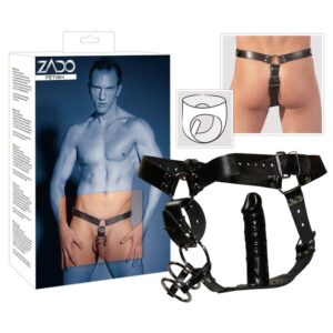 SKÓRZANE STRINGI Z DILDO MEN Inch S THONG HARNESS PLUG L XL