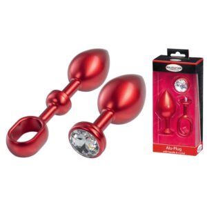 MALESATION Alu Plug with handle crystal large red